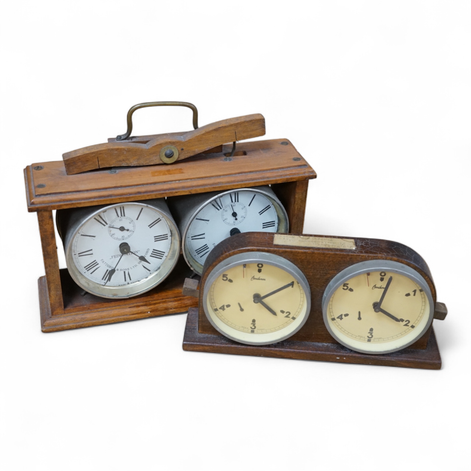 A Fattorini and Sons Ltd Federation chess timer together with an Omicron chess timer. Condition - fair.